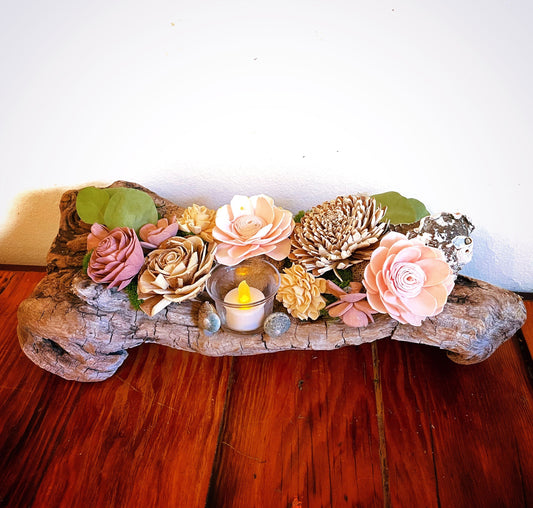 Driftwood and sola flower centerpiece | wedding decor  | natural driftwood