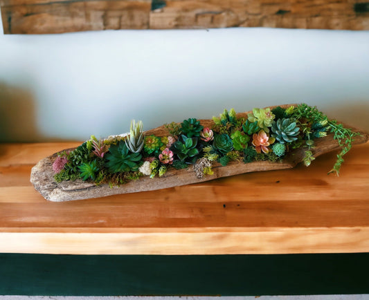 Extra large custom driftwood centerpiece with faux succulents and moss | Event decor | Driftwood art | Handmade by artisan